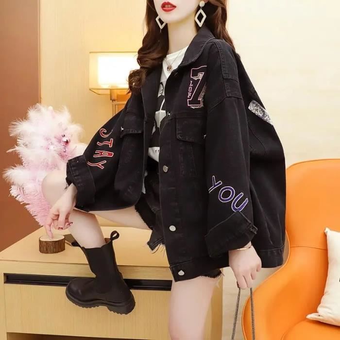 Veste jean hotsell brodée femme