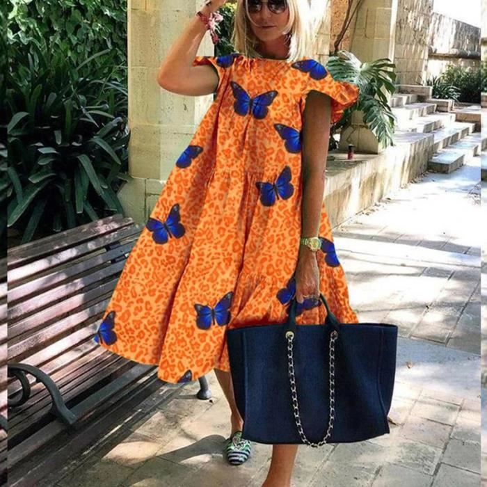 Robe Ample Oversize Col Rond Imprimée
