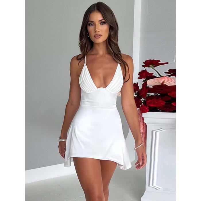 Pyjama femme Mini en Satin bretelles Spaghetti FROCwh White
