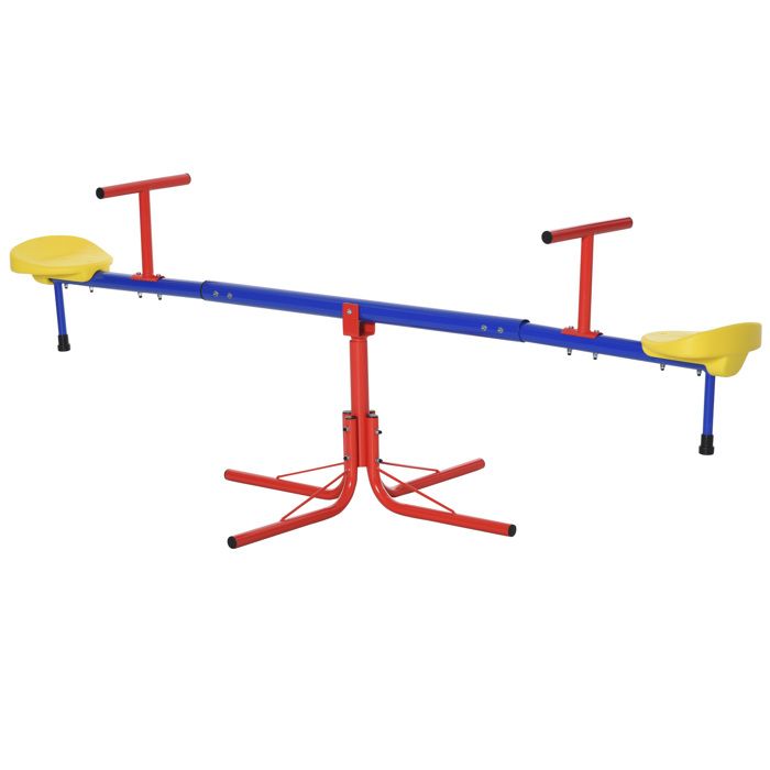 Balançoire à bascule - Outsunny - enfant 3-8 ans trébuchet rotatif 360° poignée sécurité - métal PP - 184x76x71cm - multicolore