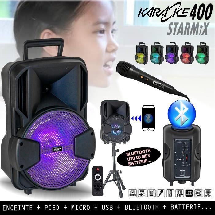 Microphone Bluetooth Multifonction Portable Sans Fil Karaok/é Haut-parleur Pour Singing Party Music Jouer Batterie Inclus Bleu