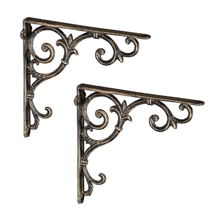 Lot De 2 Supports D’étagère En Fonte – Design Vintage Chaînes, Bronze