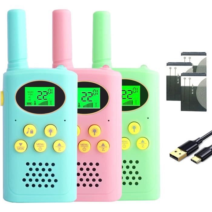 TUCHUNME Talkies-Walkies Enfants Rechargeables – 3 Km Portée, 8 Canaux, Écran LCD Rétroéclairé, Lampe Torche, Jouet Idéal Anniversaire 6-12 Ans