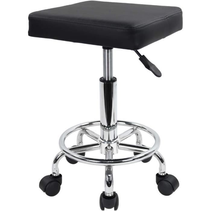 Tabouret Roulant Moderne En Cuir PU – Hauteur Réglable, Bas Dossier, Pour Salon Ou Travail
