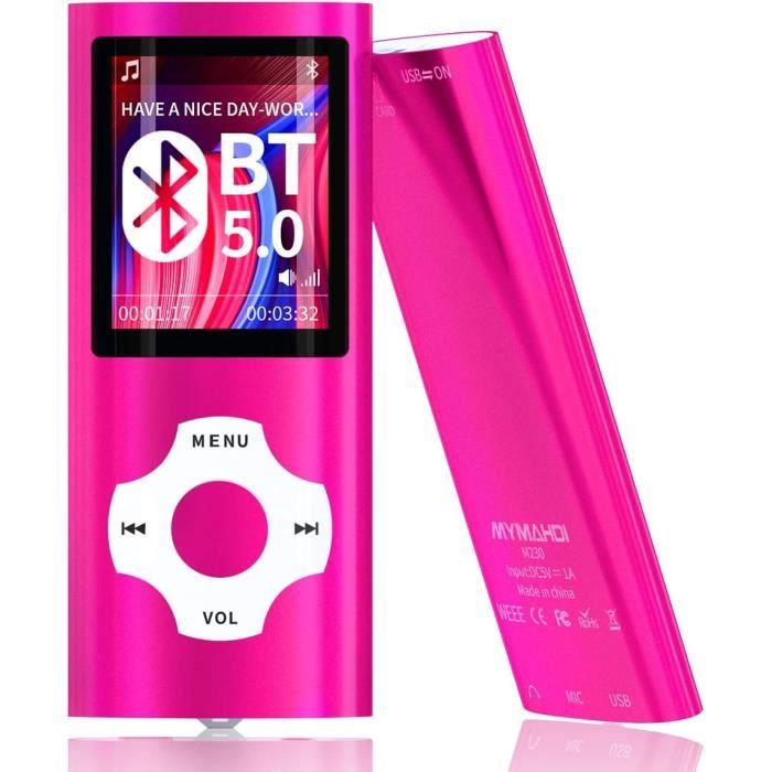 Lecteur MP3/MP4 Bluetooth 5.0 - Écran 1.8" - 64 Go (extensible 128 Go) - Haut-parleur Intégré, Radio FM - Doré