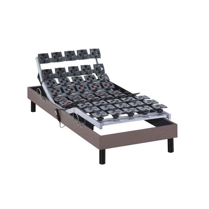 Sommier électrique de relaxation tout plots tissu taupe 90x190 - Taupe - Garantie 5 ans - Someo