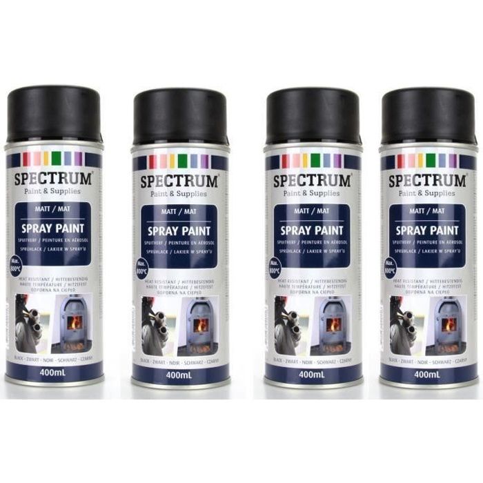 Lot 4 Peintures Haute Température Noir Mat Aérosol 800° C Auto Moto Poêle à  Bois - Achat / Vente peinture - vernis Lot 4 Peintures Haute Tempé -  Cdiscount