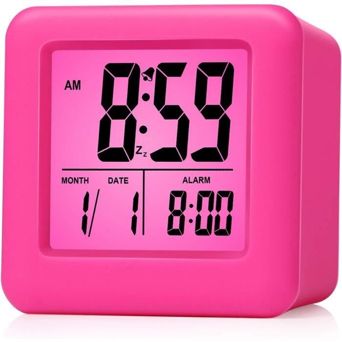 Réveil Numérique Avec Coque Silicone - Grand écran LCD, Alarme Avec Snooze, Alimentation USB Ou Piles