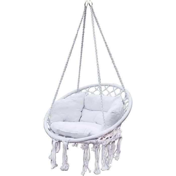Fauteuil Suspendu Relax 80 Cm Avec Coussin - Blanc - Intérieur Et Extérieur - Panier Tressé - 5