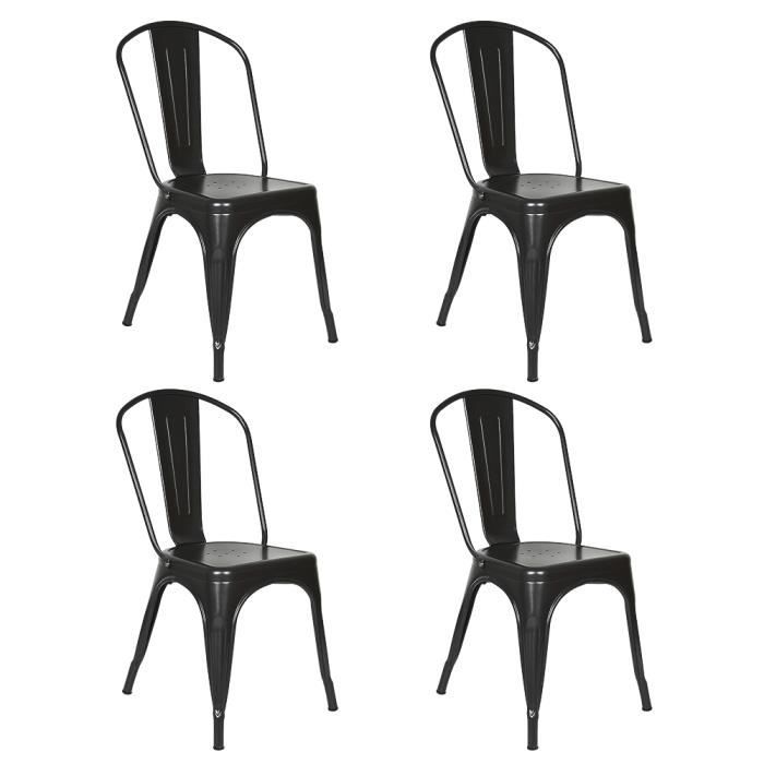 Lot de 4 chaises industrielles rétro en métal fer noir SUPFINE - 120KG
