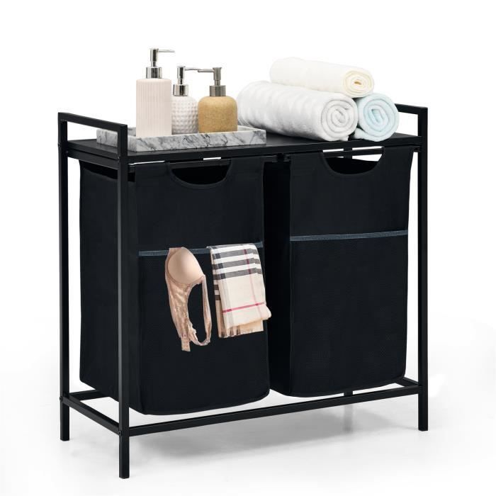 Panier à Linge étagère de Rangement avec 2 Compartiments amovibles 2 x 46L Noir