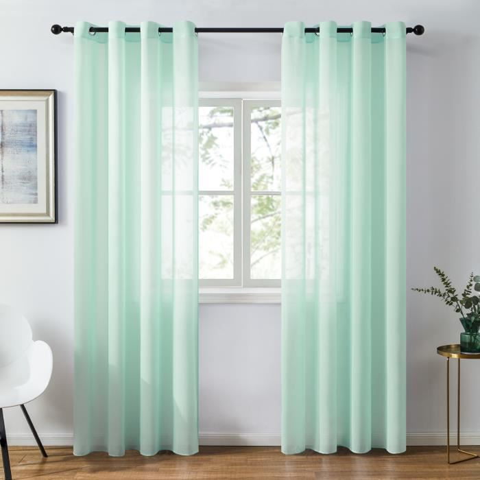 Topfinel Rideaux Voilage Vert Menthe 2pcs En Chiffon Leger Transparents 140x240cm Decor Salon Moderne Chambre Cdiscount Maison