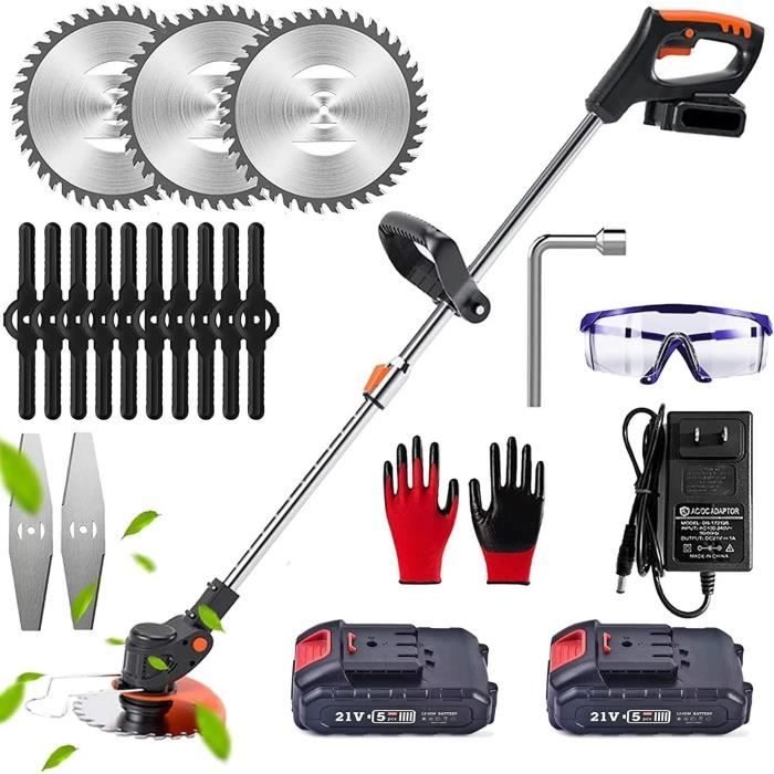Débroussailleuse Sans Fil 300W - Batterie Li-ion 1500mAh, Vitesse 6000 Tr/min - Avec Lame Acier Et 5 Lames Nylon - Pour Jardin, Herbe Et Petites Branches - 4