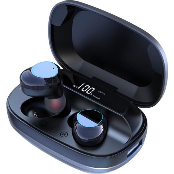 AIJEESI Écouteurs Bluetooth,V5.0 Oreillette Bluetooth sans Fil Intra-auriculaire avec Microphone et boîtier de Chargement pour Sport