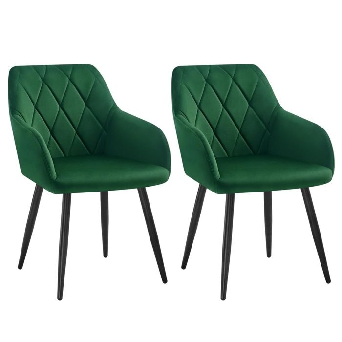 WOLTU 2x Chaise Salle à Manger Chaise de Cuisine en Velours Assis Rembourré et Pieds en Métal Vert Foncé BH352dgn-2