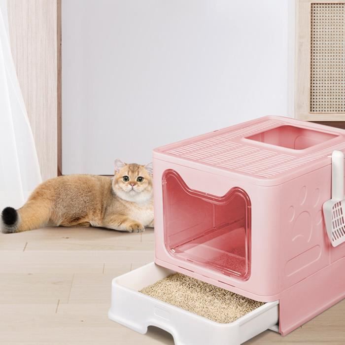 Meilleurs prix pour XUANYU-Bac À Litière-Rose-51*41*38cm-Pliage-Plateau amovible-chat