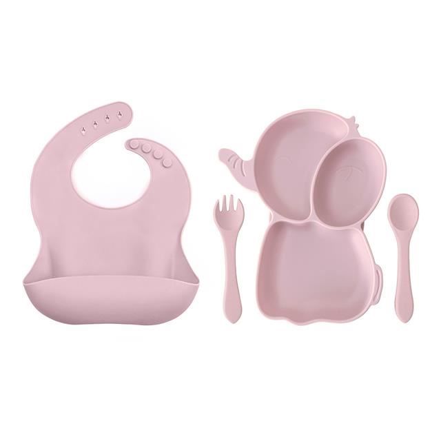 Set De Vaisselle Bébé Silicone 9 Pièces - Rose Vif - Assiette Ventouse, Bavoir & Accessoires Repas
