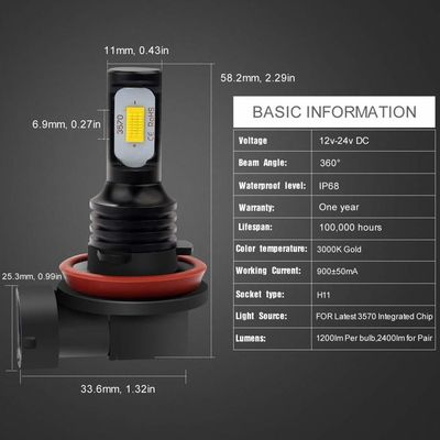 Ampoules LED Antibrouillard 80W 6000K Blanc - 2 Pièces Pour H6/P15D Avec Décodeur
