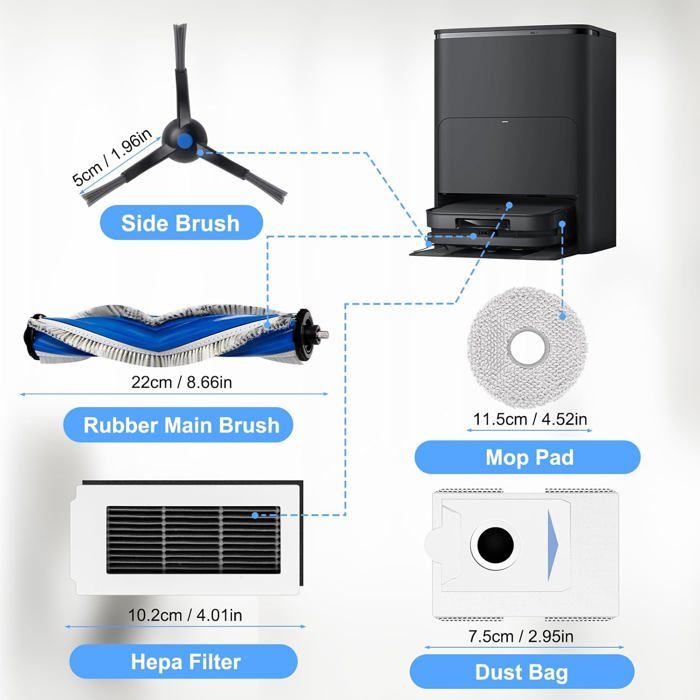 Pack D'accessoires 14 Pièces Pour Ecovacs Deebot T80 Omni - Brosses, Filtres HEPA Et Sacs Inclus