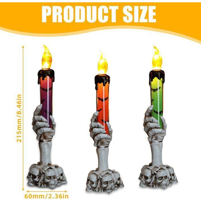 Tvoip Lot De 3 Bougies Piliers D'Halloween Chauve-souris Et Château De Sorcière Sans Flamme Vacillante LED