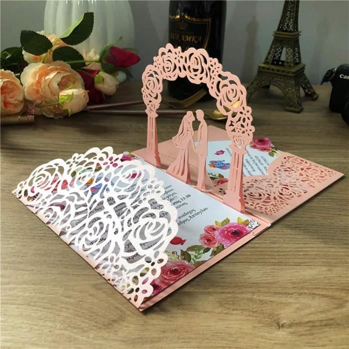 20 Cartes Invitation Mariage Roses Laser 3D Pop-Up - Invitations Fiançailles Vierges