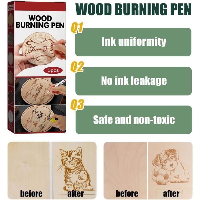Aicazeron Marqueur à bois chimique pour peinture sur bois pour bricolage  Peinture sur bois Remplacer l'outil de fer à brûler le bois, facile et sûr  – Peinture sur bois DIY : 