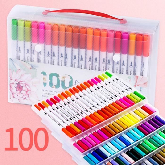 100 Colors Feutres Coloriage Adultes Enfant Brush Pen Stylos