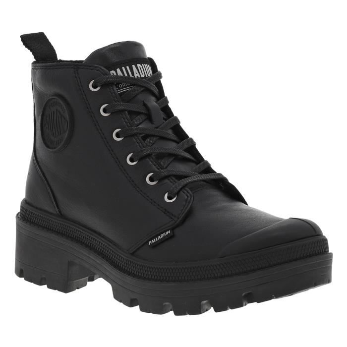 Bottines Femme Palladium Cuir Noir Talon d croch 4cm Zip
