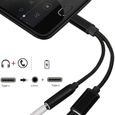 Adaptateur Type C-Jack pour Smartphone 2 en 1 Audio USB-C Ecouteurs Chargeur Casque (NOIR)-2
