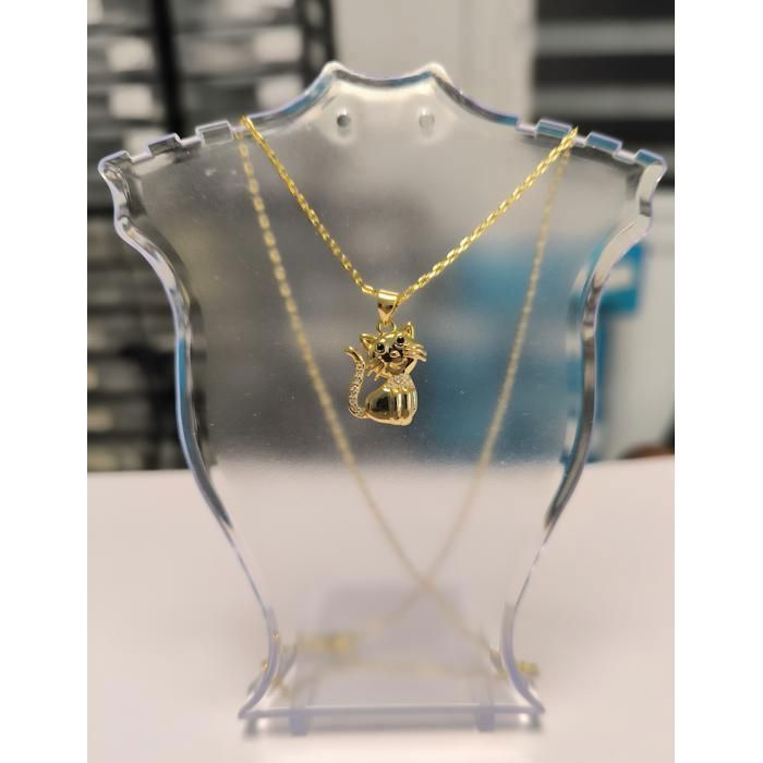 Collier Enfant Chat Cristal - Chaîne Et Pendentif Coeur Plaqué Or Jaune - Neuf Avec étiquettes