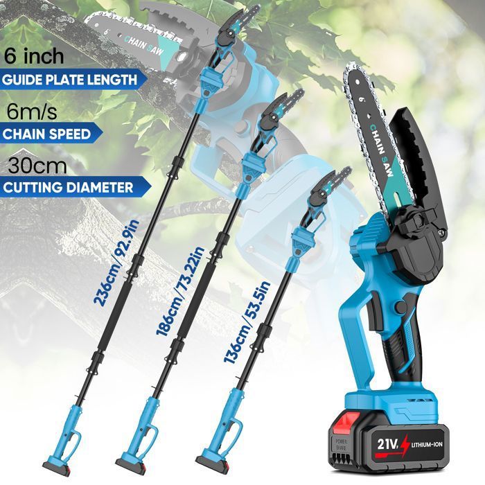 Scie à Perche Sans Fil V-MODEST 2-en-1 15cm – Tronçonneuse Télescopique 4,6m Avec 2 Batteries 21V, Lubrification Auto