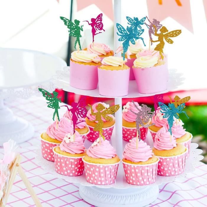 31 Pièces Décoration Gâteau, Cake Topper de Fées, Cupcake Toppers Deco  Gâteau D'anniversaire, 30 Paillettes Décorations de Gâteau de Fée+ Happy