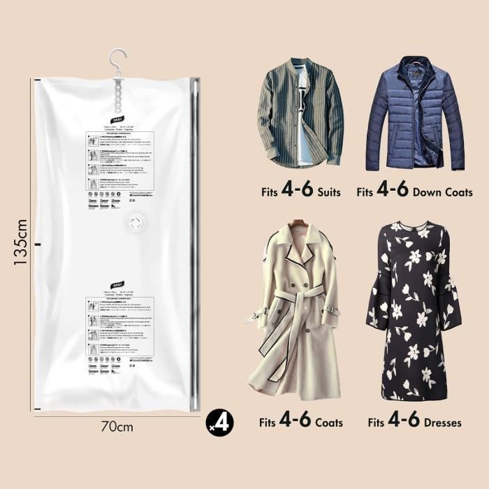 Sacs De Rangement Sous Vide Suspendus Pour Vetements 4 Paquets 135X70Cm Housse Sous Vide Pour Costumes Manteaux Vestes u463 Cdiscount Maison
