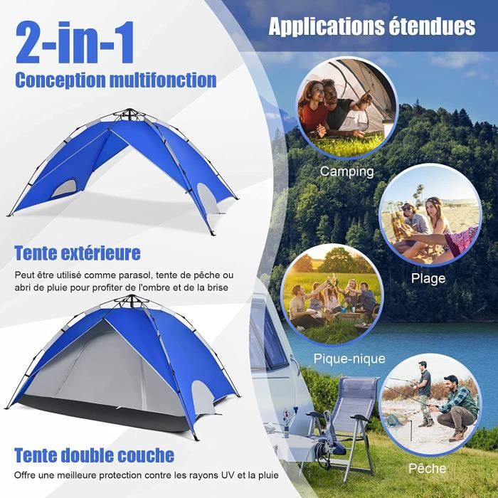 Tente De Plage OutdoorMaster 3/4 Personnes - Abri Parasol Facile - Bleue Portable