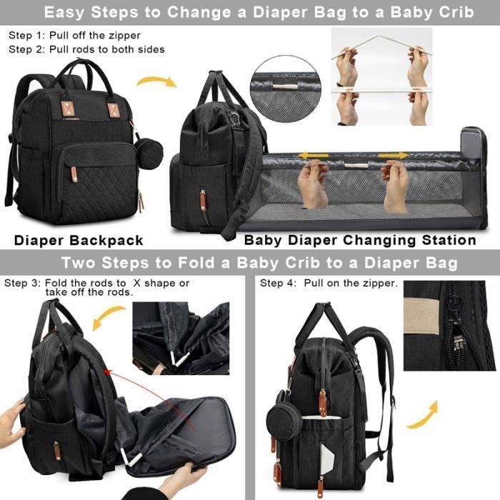 Sac À Dos À Couches Pour Bébé, Station De Changement De Couche, Sacs À Bébé  Pour Garçons Et Filles, Tapis À Langer Imperméable (noir), Mode en ligne