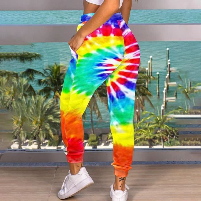 Mode Femmes Tie Dye Imprimer Taille lastique Casual Home