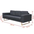 Canapé avec 3 places Tissu Gris foncéCanapé d'angle 200 x 82 x 76 cm Contemporain Sofa salon Confortable Canapé de relaxation-3