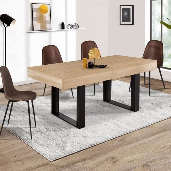 id market table a manger extensible phoenix 6 10 personnes bois et noir 160 200 cm cdiscount maison