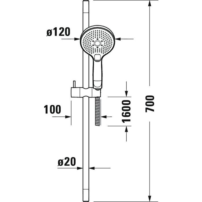 Duravit Universal Set De Douche Noir Mat, Barre Réglable 70 Cm