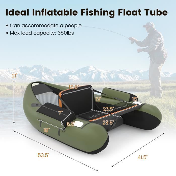 GYMAX Tube De Flotteur De Pêche, Bateau Gonflable Avec Support De Détecteur De Poissons, Support