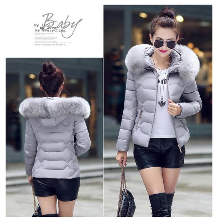 DOUDOUNE Femme Mode Coupe slim Garder au chaud Grand collier de fourrure Coton Gris CL Gris Cdiscount Pret a Porter