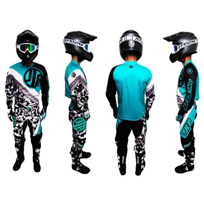 TENUE MOTO CROSS QUAD VTT BMX JLP RACING TURQUOISE XX Noir