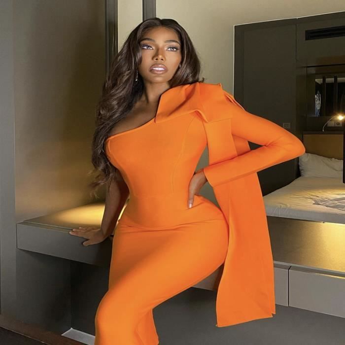 Robe Robe de soiree moulante a manches longues 8 couleurs haute qualite avec n ud papillon Orange violet Rose F82053 Blanc Cdiscount Pret a Porter