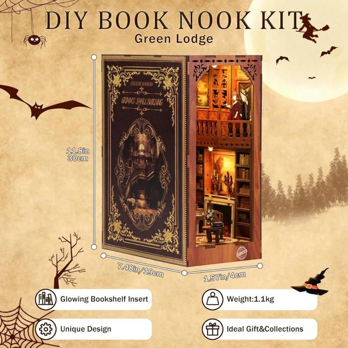 Book Nook Kit DIY Figured'Art 108 pièces - Le Bureau du Comte Chat - Diorama Maquette à construire - Puzzle 3D