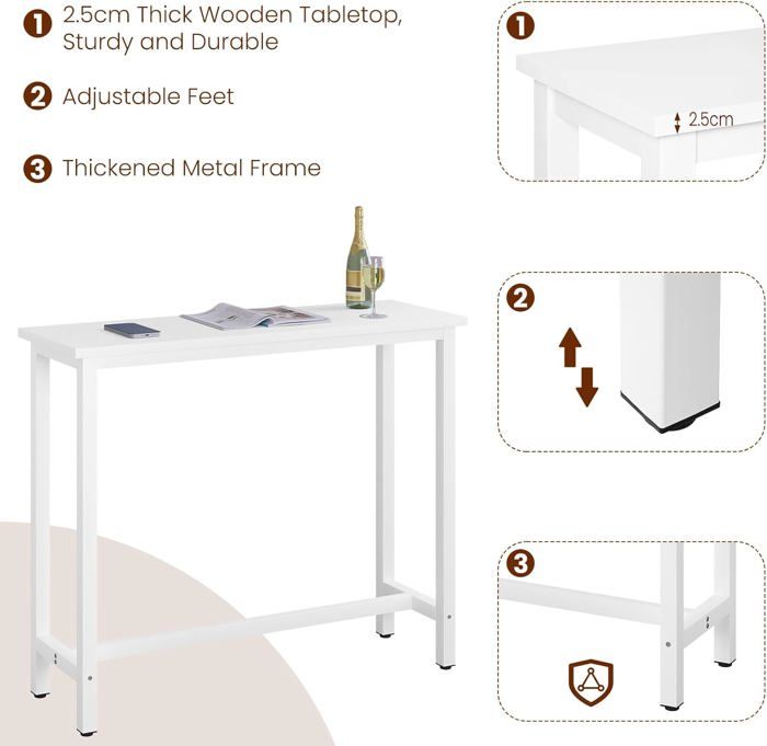 Table Haute Avec 2 Tabourets De Bar – 120x40x100 Cm, Métal Et MDF, Noir