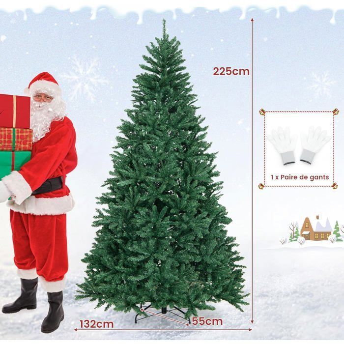 Sapin De Noël Relax4life 225cm PVC Ignifuge Avec Support Métal - Arbre Réaliste 928 Branches Pour Décoration Festive