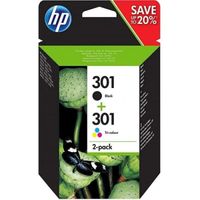 HP 301 Pack de 2 cartouches d'encre noire et trois couleurs authentiques (N9J72AE) pour HP Envy 4505, DeskJet 1050/1512/2548/3057A