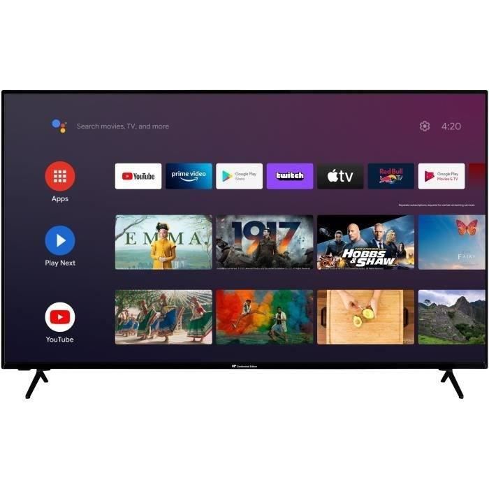 CONTINENTAL EDISON CELED65UHDSA22B3 - TV LED UHD 4K 65'' (164cm) - ANDROID TV - 4xHDMI, 2xUSB - Noir