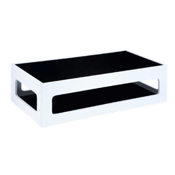 ANGEL Table basse rectangulaire style contemporain laquée blanc brillant avec plateaux en verre trempé noir - L 120 x l 60 cm
