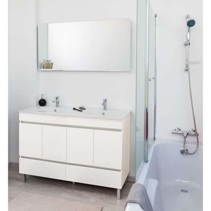 ONDEE - Meuble à poser LANCELO - L120cm - Blanc - Laqué brillant - Livré monté